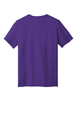 A purple t-shirt with a crew neckline and short sleeves. The back view is displayed, featuring a simple design and branding.