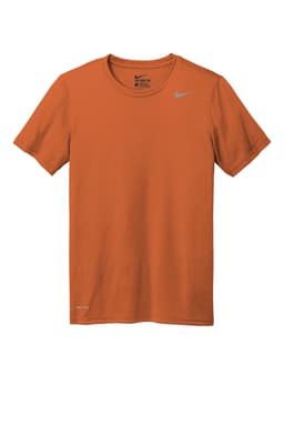 An orange Nike Team rLegend Tee with a logo, featuring a classic crew neck and short sleeves.