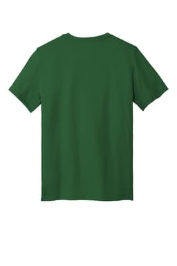 A green t-shirt with short sleeves and a plain back, featuring a logo.