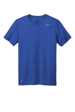 A blue Nike Team rLegend Tee featuring a logo on the chest and a classic crew neck design.