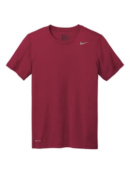 A red Nike Team rLegend Tee with a grey logo. Short-sleeved, lightweight fabric design.