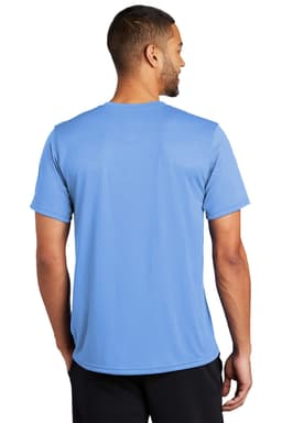 A blue Nike Team rLegend Tee displayed on a male model, showing the back view of the shirt.