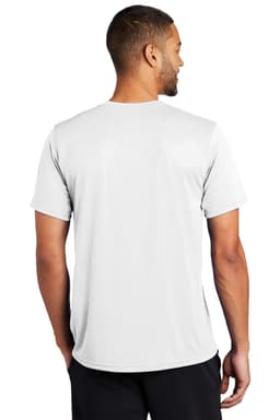 A man wearing a light grey Nike Team rLegend Tee, viewed from the back. The shirt has a logo on it.