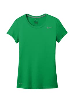 A green Nike ladies t-shirt with a crew neck and short sleeves, featuring a small logo.
