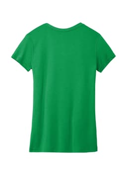 A green ladies' T-shirt with a crew neck and short sleeves. The back view shows a smooth, plain design.