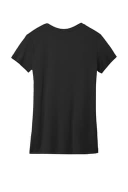 A black ladies' t-shirt featuring a classic crew neck design and short sleeves. It has a visible branding logo.