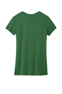 A green women's t-shirt with short sleeves and a crew neckline, featuring a logo on the back.