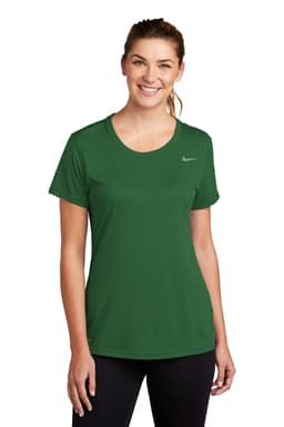A green Nike ladies' T-shirt with short sleeves and a round neckline, featuring a logo on the chest.