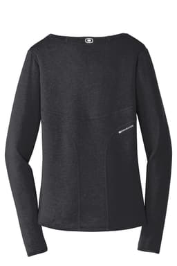 A black long sleeve crew shirt with a sleek design and a small logo on the back.