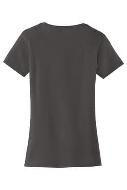 A dark grey ladies' short-sleeve t-shirt featuring a classic cut and a label on the collar.