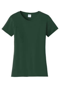 A dark green ladies' t-shirt with a classic crew neckline and short sleeves. It features a small logo on the label.