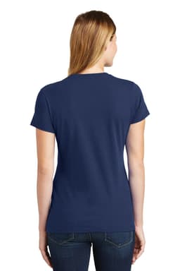 A navy blue ladies t-shirt with a fitted design, featuring short sleeves and a plain back view.