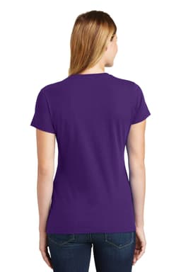 A purple ladies' t-shirt with short sleeves, viewed from the back, featuring a logo on the back.