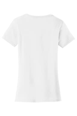 A plain white ladies' t-shirt with a fitted style and short sleeves. Features a branding logo.