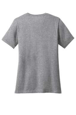 A grey ladies' short-sleeve t-shirt featuring a plain back and a logo at the neckline.