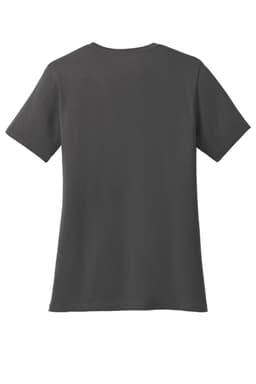 A grey ladies' core cotton t-shirt, short-sleeved, showcasing the back view with a logo present.