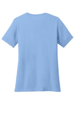 A light blue ladies' core cotton tee featuring a classic crew neck and short sleeves. It has a logo on the back.