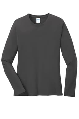 A long sleeve grey t-shirt with a round neckline and a logo on the label. Suitable for casual wear.