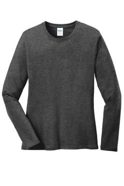 A long sleeve, core cotton tee in dark grey featuring a round neckline and a logo.