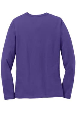 A long sleeve tee in purple, featuring a simple design with a logo on the back.