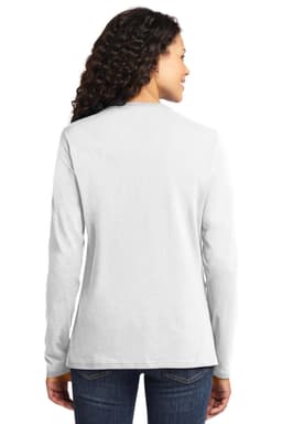 A long sleeve, light grey ladies’ t-shirt with a plain back design. It features a logo on the label.