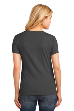 A women's dark grey V-neck T-shirt with short sleeves, featuring a plain back design.