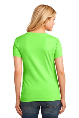 A vibrant green ladies' V-neck cotton tee featuring a fitted design and short sleeves, showcasing a plain back.