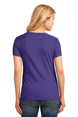 A purple ladies' V-neck T-shirt with a fitted style, featuring a back view. The shirt has a logo on it.