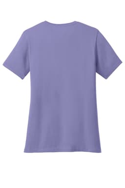 A purple women's V-neck T-shirt made from cotton, featuring short sleeves and a plain back.