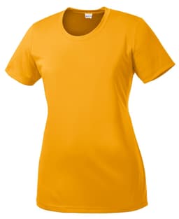 A yellow Sport-Tek Ladies PosiCharge Competitor Tee with a round neckline and short sleeves.