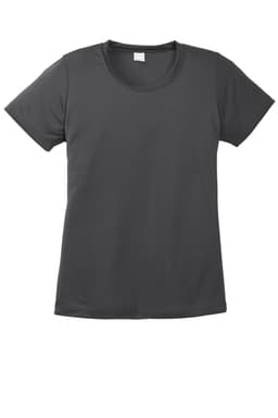 A grey Sport-Tek Ladies PosiCharge Competitor Tee, featuring a crew neck and short sleeves. It has a logo on the front.