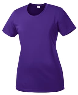 A purple sport tee with a crew neckline and short sleeves, featuring a logo. Ideal for casual or athletic wear.