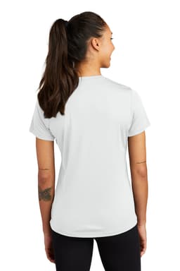 A grey Sport-Tek Ladies PosiCharge Competitor Tee featuring a simple design and short sleeves, with a logo on the back.