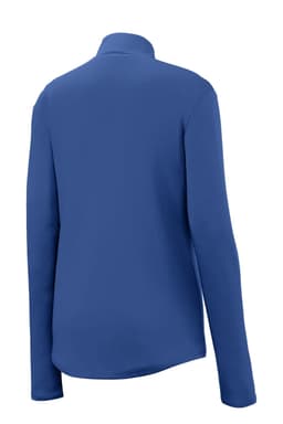 A blue Sport-Tek Ladies PosiCharge Competitor 1/4-Zip Pullover with long sleeves and a back view.
