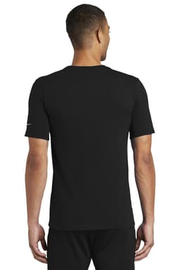 A black Nike Dri-FIT Cotton/Poly Tee, viewed from the back, featuring a small logo on the sleeve.