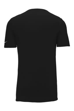 A black Nike Dri-FIT cotton/polyester T-shirt featuring a logo on the sleeve. The shirt has a classic crew neckline.