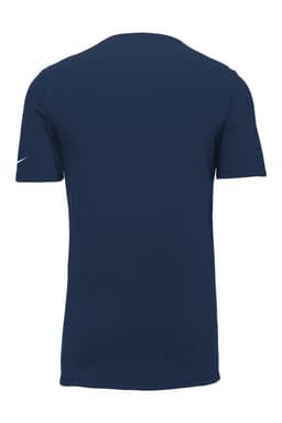 A navy blue Nike Dri-FIT cotton/polyester t-shirt featuring a logo on the sleeve.