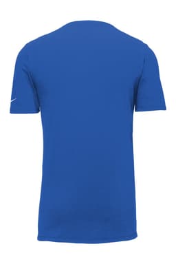 A blue Nike Dri-FIT cotton/polyester T-shirt featuring a logo. The shirt has short sleeves and a round neckline.
