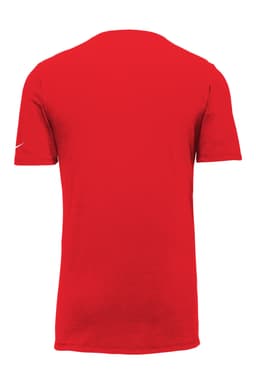 A red Nike Dri-FIT Cotton/Poly Tee featuring a small logo on the back.