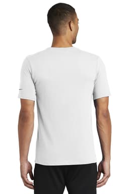 A man is seen from the back wearing a grey Nike Dri-FIT cotton/polyester T-shirt. It features a logo on the sleeve.