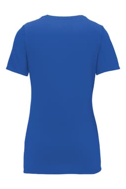 A blue ladies' scoop neck tee made from Dri-FIT cotton and polyester, featuring a logo.