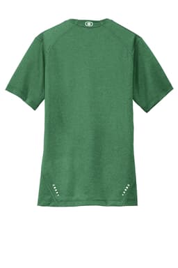A green OGIO ENDURANCE Pulse Crew t-shirt with a crew neck and short sleeves, featuring a logo.