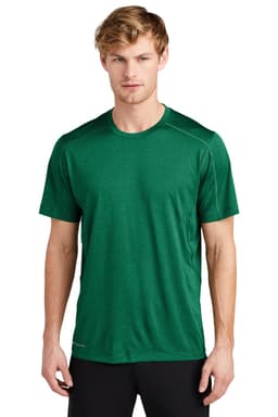 A green t-shirt with a sleek design, featuring short sleeves and a logo on the side.