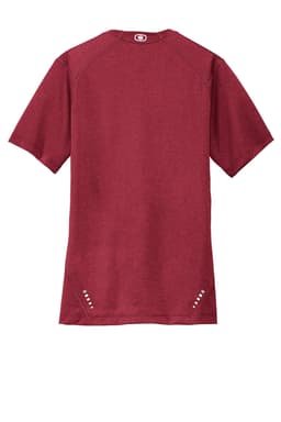 A maroon OGIO ENDURANCE Pulse Crew T-shirt with short sleeves and a logo on the back.