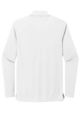 A long-sleeve shirt in white, featuring a simple design and a back view. Includes branding.
