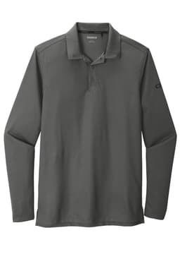 A long-sleeve, dark grey polo shirt featuring a brand logo on the sleeve. Suitable for casual or semi-formal wear.