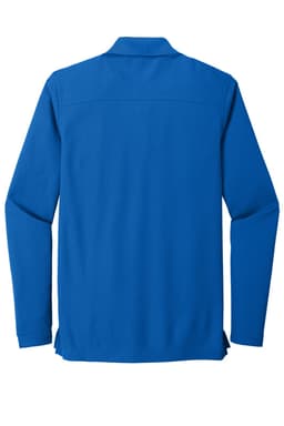 A long-sleeve shirt in a vibrant blue colour with a plain back design and a collar. It features branding.