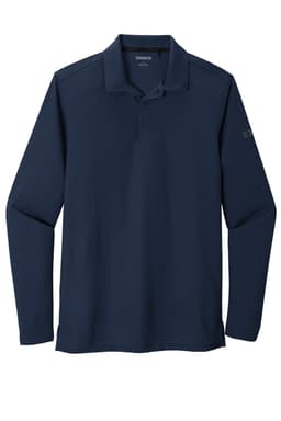 A navy long sleeve shirt with a collar and branding on the sleeve. Suitable for casual or active wear.