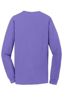 A purple long sleeve tee with a plain back and long sleeves, featuring a small logo on the neck area.