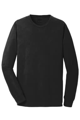 A black long sleeve tee with a relaxed fit and a subtle texture, featuring a branded label.